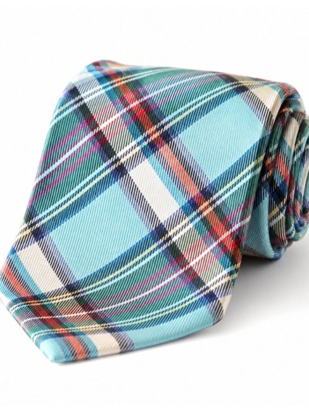 Esquire Mens Tie Necktie Gray Blue Plaid Tartan Silk Long Length
